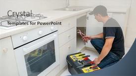  Presentation with plumbing - PPT layouts with plumber-doing-sink-repararion background and a light gray colored foreground