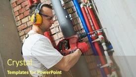  Presentation with water drilling - Colorful slides enhanced with plumber-drilling-a-hole backdrop and a tawny brown colored foreground