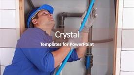  Presentation with flexible - Audience pleasing slide set consisting of plumber feeding blue flexible pipe backdrop and a coral colored foreground