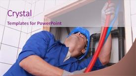  Presentation with feeding tube - Theme featuring plumber feeding flexible pipes behind background and a sky blue colored foreground