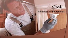  Presentation with kitchen sink splash - PPT theme featuring plumber fitting a kitchen sink background and a coral colored foreground