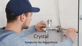  Presentation with plumber - Audience pleasing slide deck consisting of plumber fixing faucet in shower stall backdrop and a light blue colored foreground