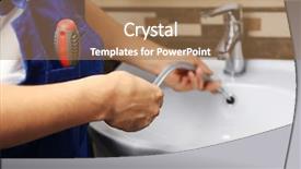  Presentation with plumber - Audience pleasing slide deck consisting of plumber fixing water flex hose backdrop and a  colored foreground