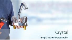 Presentation with water tap - Beautiful PPT theme featuring plumber hands with water tap backdrop and a cool aqua colored foreground