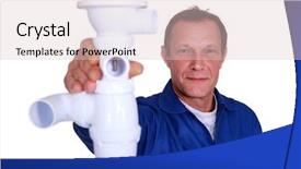  Presentation with plumber - Presentation theme with plumber holding replacement part background and a  colored foreground