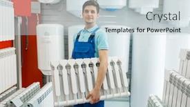  Presentation with heating and cooling - Slide deck with plumber-holds-heating-radiator-plumbering background and a lemonade colored foreground