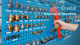  Presentation with pipe - Presentation theme having plumber-holds-pipe-wrench background and a ocean colored foreground