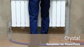  Presentation with plumber - Slide set consisting of plumber-in-a-blue-jumpsuit background and a coral colored foreground