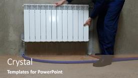  Presentation with plumber - PPT theme having plumber-in-a-blue-jumpsuit background and a gray colored foreground