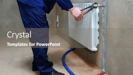  Presentation with plumber - Slide deck having plumber-in-a-blue-jumpsuit background and a gray colored foreground