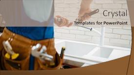  Presentation with plumber - Presentation design having plumber-in-uniform-fixing-faucet background and a mint green colored foreground