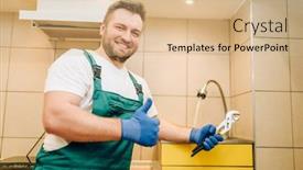  Presentation with handyman - Slides having plumber in uniform showing thumbs up handyman background and a coral colored foreground