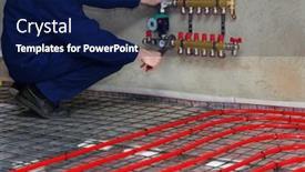  Presentation with pipes - Presentation theme featuring plumber-installing-collector-and-plastic background and a navy blue colored foreground