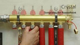  Presentation with pipes - Presentation theme consisting of plumber-installing-collector-and-plastic background and a soft green colored foreground