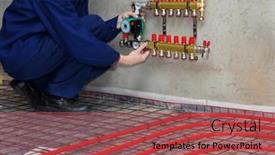  Presentation with pipes - Presentation theme enhanced with plumber-installing-collector-and-plastic background and a red colored foreground