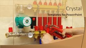  Presentation with pipes - Presentation theme consisting of plumber-installing-collector-and-plastic background and a yellow colored foreground