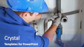  Presentation with water pipe - Amazing theme having plumber installing pipes backdrop and a teal colored foreground