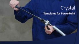  Presentation with water pipes - Slides enhanced with plumber-installing-plastic-pipes-doing background and a navy blue colored foreground
