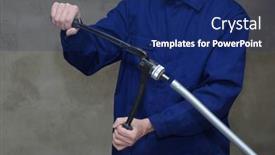  Presentation with systems - PPT theme consisting of plumber-installing-plastic-pipes-doing background and a navy blue colored foreground