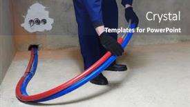  Presentation with systems - Presentation design with plumber-installing-plastic-pipes-doing background and a navy blue colored foreground