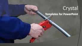  Presentation with systems - PPT theme having plumber-installing-plastic-pipes-doing background and a gray colored foreground