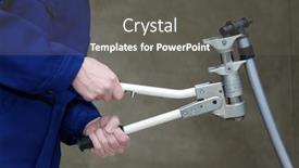  Presentation with water pipes - Presentation design featuring plumber-installing-plastic-pipes-doing background and a dark gray colored foreground