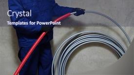  Presentation with water pipes - Theme enhanced with plumber-installing-plastic-pipes-doing background and a navy blue colored foreground
