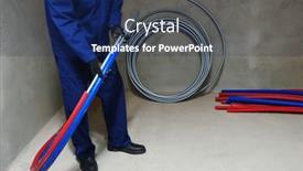  Presentation with systems - Theme with plumber-installing-plastic-pipes-doing background and a navy blue colored foreground