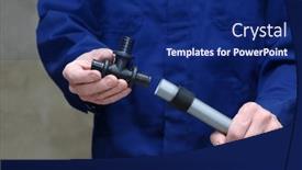  Presentation with systems - Slide set with plumber-installing-plastic-pipes-doing background and a navy blue colored foreground