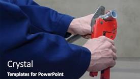  Presentation with systems - Slides featuring plumber-installing-plastic-pipes-doing background and a navy blue colored foreground