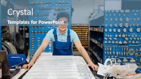  Presentation with retail store telco - Theme enhanced with plumber-poses-at-the-counter background and a teal colored foreground