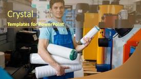  Presentation with club store - PPT theme with plumber-posing-at-the-showcase background and a tawny brown colored foreground