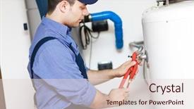  Presentation with save water shower head - Presentation design with plumber repairing a hot water background and a lemonade colored foreground