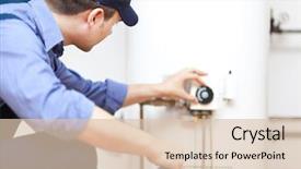  Presentation with plumber - PPT theme having plumber repairing an hot-water background and a lemonade colored foreground