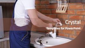  Presentation with plumber - Beautiful PPT layouts featuring plumber repairing faucet in kitchen backdrop and a tawny brown colored foreground