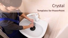  Presentation with plumber - PPT layouts having plumber repairing sink with hand plunger background and a lemonade colored foreground