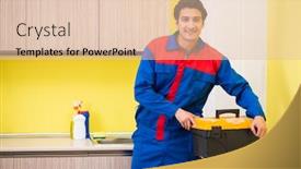  Presentation with plumber - Colorful slide deck enhanced with plumber repairing tap at kitchen backdrop and a lemonade colored foreground