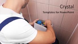  Presentation with closet - PPT layouts consisting of plumber repairing toilet cistern background and a coral colored foreground