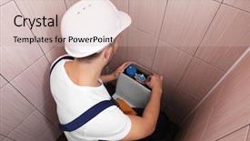  Presentation with toilet - PPT layouts enhanced with plumber repairing toilet cistern background and a soft green colored foreground