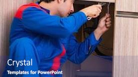  Presentation with wash - Amazing PPT layouts having plumber-repairing-wash-basin backdrop and a navy blue colored foreground