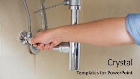  Presentation with newspaper headlines close up - Audience pleasing theme consisting of plumber repairing washbasin at bathroom backdrop and a mint green colored foreground