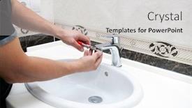  Presentation with water tap - Slide set featuring plumber-repairs-a-water-tap background and a light gray colored foreground