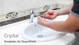  Presentation with water tap - Cool new presentation design with plumber-repairs-a-water-tap backdrop and a white colored foreground