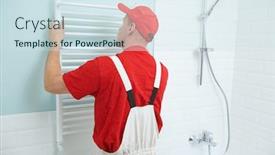  Presentation with handyman service - Beautiful presentation design featuring plumber service handyman installing heating radiator backdrop and a sky blue colored foreground