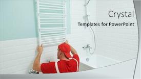  Presentation with handyman service - Presentation design with plumber service handyman installing heating radiator background and a sky blue colored foreground