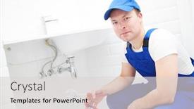  Presentation with wash - PPT layouts having plumber-service-plumber-portrait-near background and a light gray colored foreground