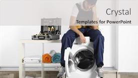  Presentation with plumber - Beautiful presentation theme featuring plumber sitting on washing machine backdrop and a light gray colored foreground