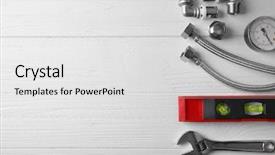  Presentation with plumber - Audience pleasing presentation theme consisting of plumber tools on white wooden background backdrop and a light gray colored foreground