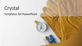  Presentation with plumber - Presentation theme enhanced with plumber tools with yellow gloves background and a white colored foreground