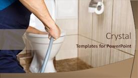  Presentation with home cleaning service - Slides having plumber-unclogging-blocked-toilet background and a soft green colored foreground